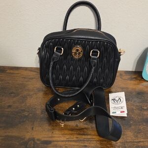 Valentino orlandi  Black Crossbody Bag with Gold Accents